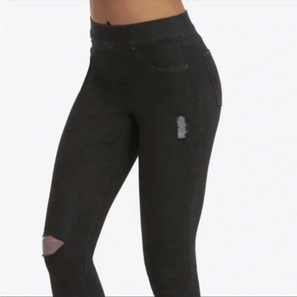 Spanx Vintage Distressed Ankle Skinny Jeans Jeggings High waisted Black Size S